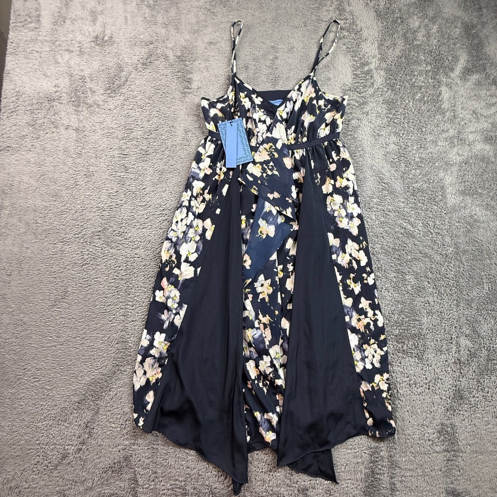 Simply Vera Vera Wang XS Women Floral Spaghetti Strap Dress Navy Blue Pink - Picture 2 of 7